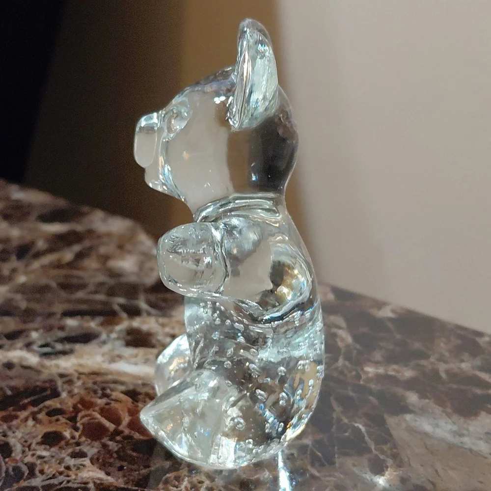 Vintage Controlled Bubbles Glass Sitting Teddy Bear Figurine Paperweight